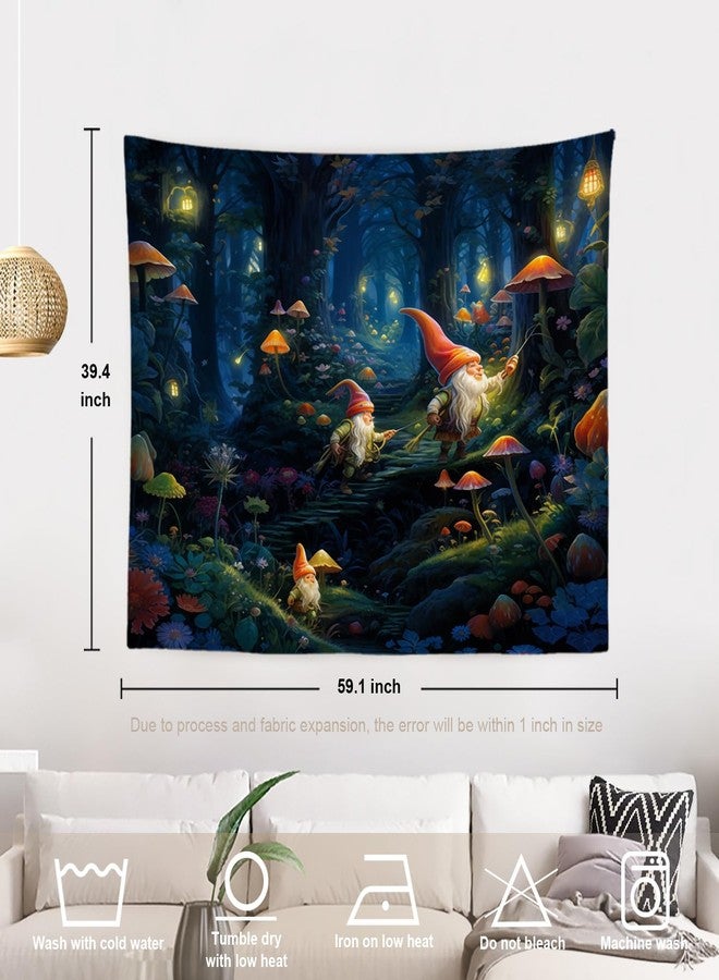 Batmerry Gnomes Vibrant Tapestry, Gnomes Elves Forest Dreams Nature Wall Art Hanging Decoration Polyester Fiber White Ruffled Around for Dorm Room Bedroom Living Room, 39.1x59.1 inches - Image 4